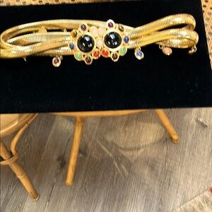 Judith Leiber  Gold Multi-Color Gemstone Belt